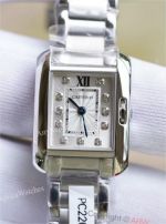 Swiss Grade Clone Cartier Tank Anglaise Silver Roman Face Stainless Steel Diamond Markers